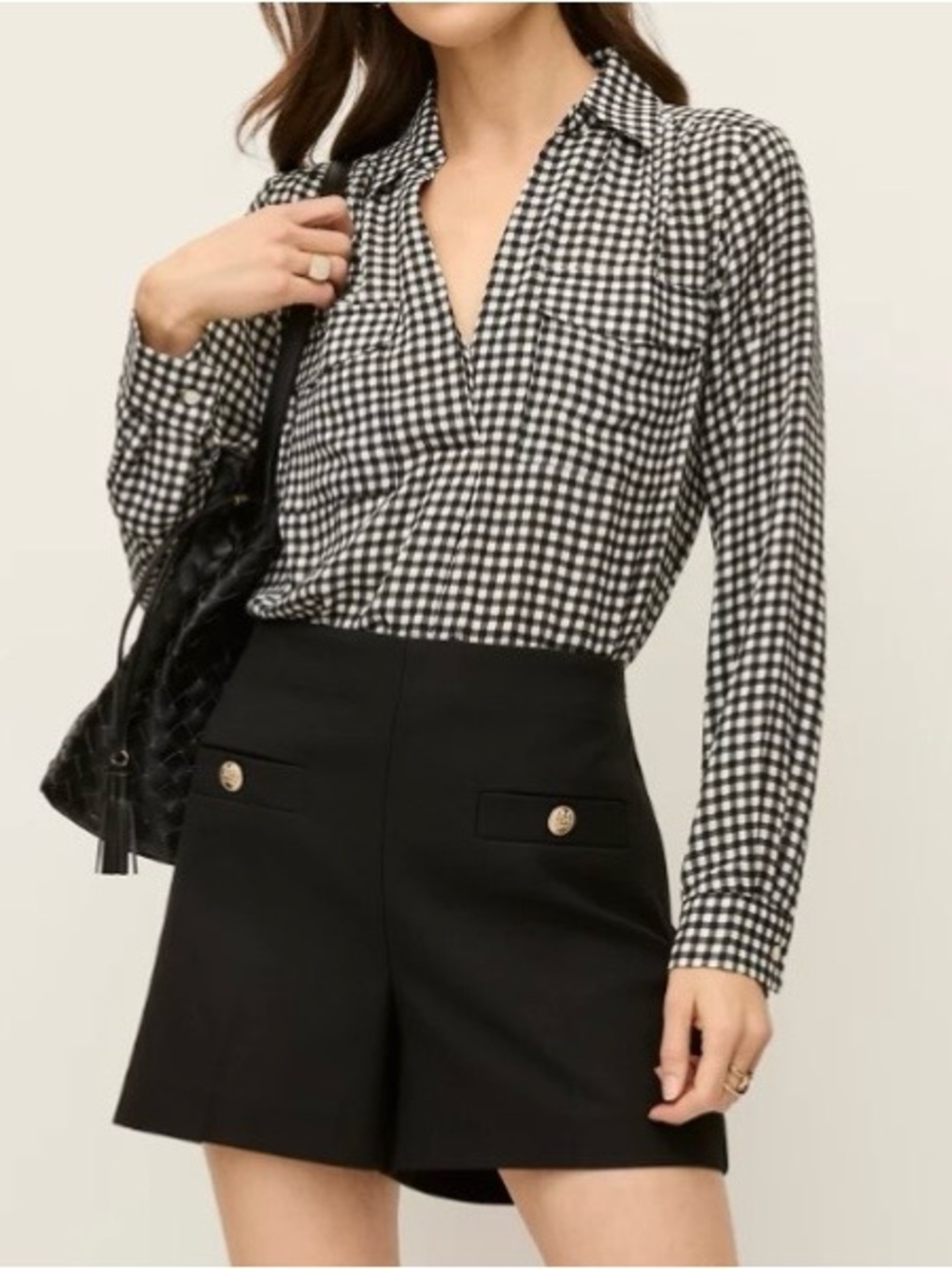 Ann Taylor Black & White Gingham Camp Shirt  NWT